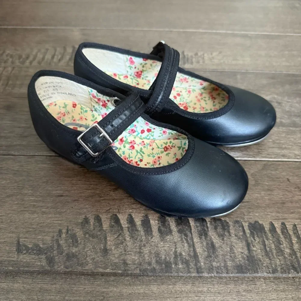 Capezio Tap Shoes Leather Dance Black Mary Jane Kids 11 Girls